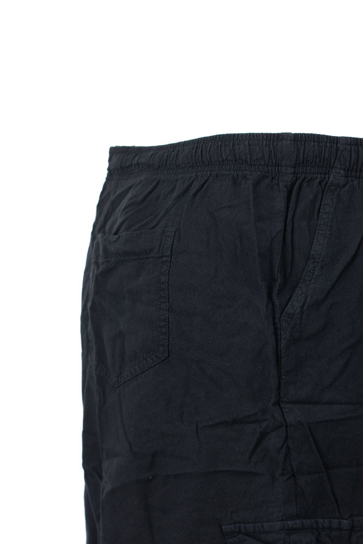 Erkek %100 Saf Pamuk Kumaş Bermuda Şort Düz Paça Kargo Cepli Bağcıklı Jumbo Battal Tam Kalıp